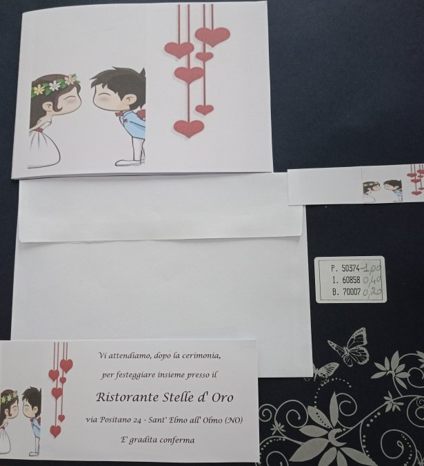 Partecipazioni Matrimonio - Partecipazione Sposi con cuori sospesi stampata